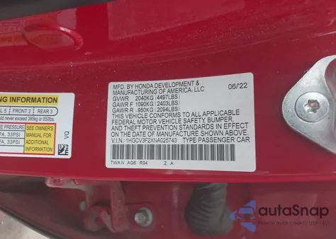 2022 Honda Accord Hybrid Sport from USA, damaged, VIN 1HGCV3F2XNA025743